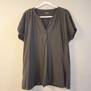 Women's Relaxed Fit Split Neck Pleated Jersey T-shirt Lands' End